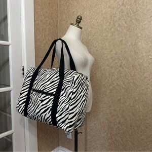 VTG Y2K 2000s Black & White Zebra Animal Print Shoulder Tote Bag Purse